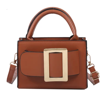 

Women Korean Style Metal Decorated Shoulder Bag Ladies Fashion Solid Color PU Leather Square Tote Large Capacity Messenger Bag