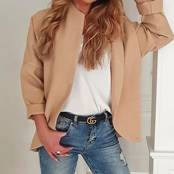 

Womens Fall Jacket Simple OL Style Was Thin Long Sleeve Irregular Casual Cardigan Solid Color Ladies Autumn Clothes Coat