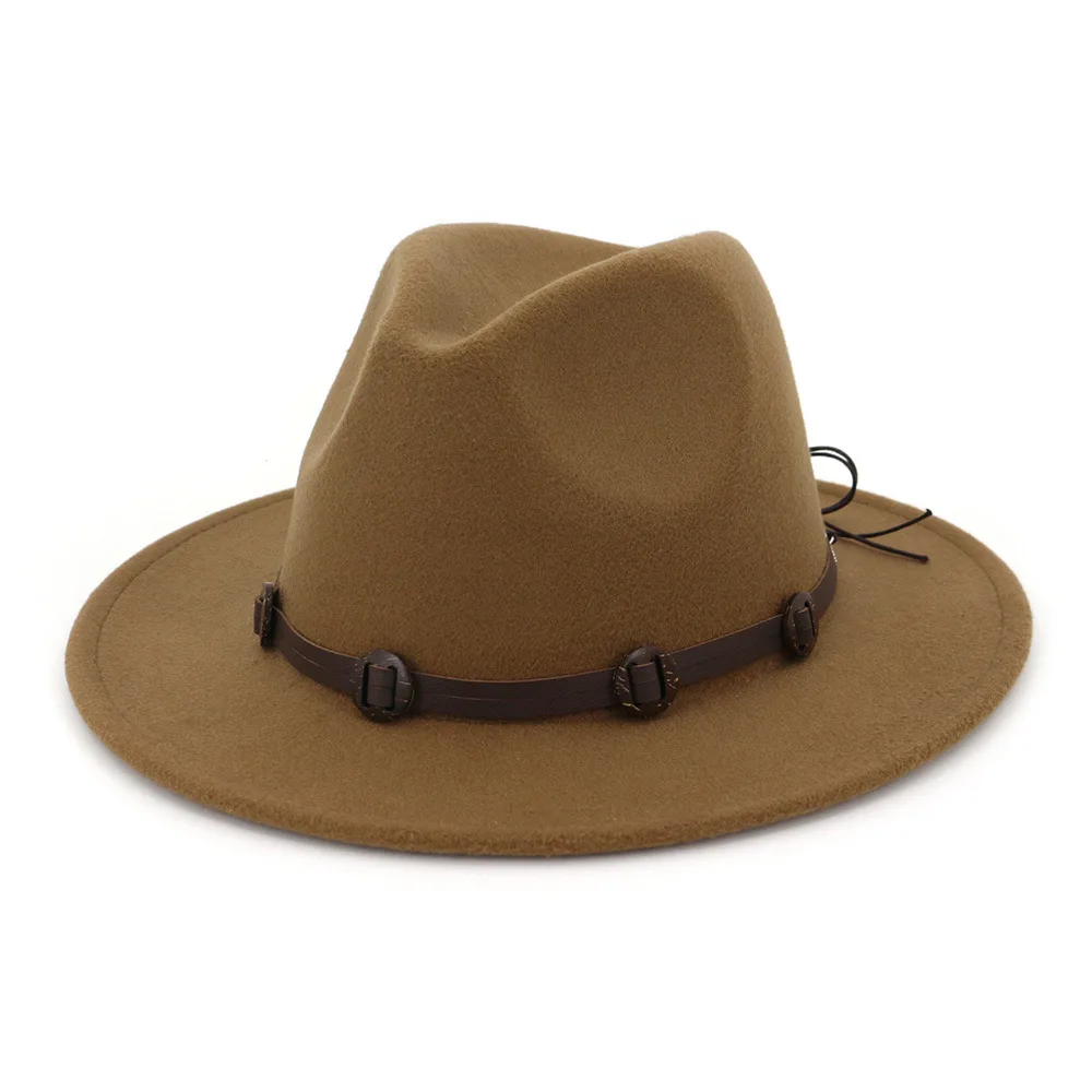 Национальный стиль Fedora шляпы для женщин Имитация шерстяные мягкие шляпы Панама фетровая шляпа зимние джазовые шляпы Trilby Chapeau Femme шапки AD0869 - Цвет: Хаки