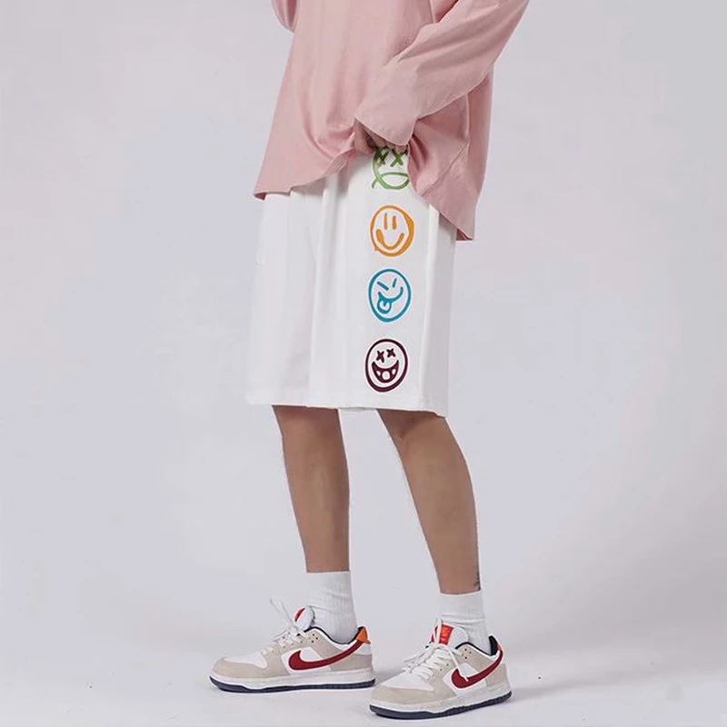 Buena Compra Pantalones cortos con estampado Smiley para hombre, ropa de calle coreana con cintura elástica, para el verano, 2021 9YaLQVnGeW5
