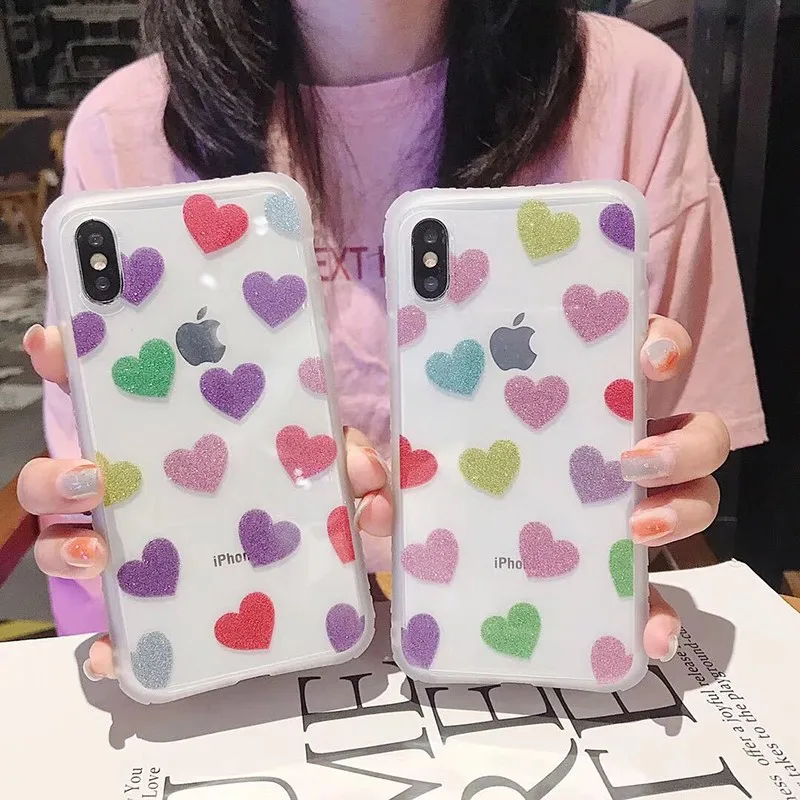 Для Iphone 7 8 Plus 6s цветной блестящий чехол для телефона с узором любовь IPhone X XS 6 6S