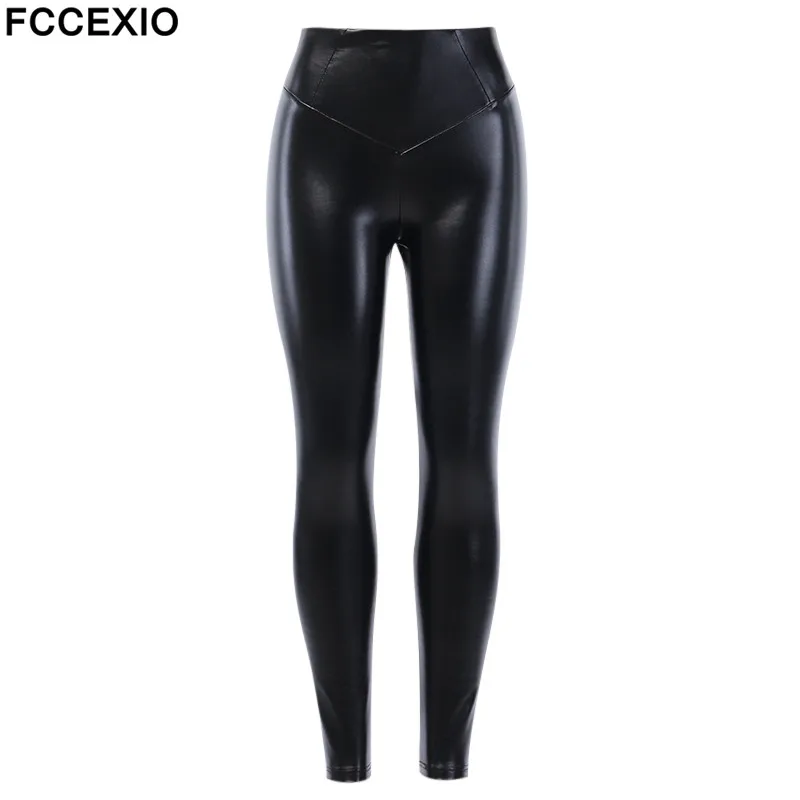 FCCEXIO, женские кожаные штаны, низ, хип-ап, бомба, Тонкие штаны, кожа, ПУ кожа, брюки, черные, обтягивающие, для офиса, женские леггинсы