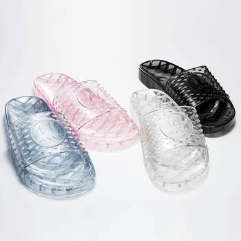 

Fashion High Quality PVC Shoes Women Bathroom Slippers Non-slip House Slides Transparent Open Toe Room Sandals Jelly Shoes 36-44