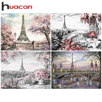 

Huacan 5d Diamond Painting Full Drill Square Eiffel Tower Farmhouse Home Decor Mosaic Landscape Handmade Gift