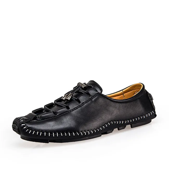 QWEDF/брендовая дышащая мужская обувь на плоской подошве из мягкой кожи удобные мягкие мокасины без застежки; мужские лоферы; мужская повседневная обувь DP-196 - Цвет: Черный