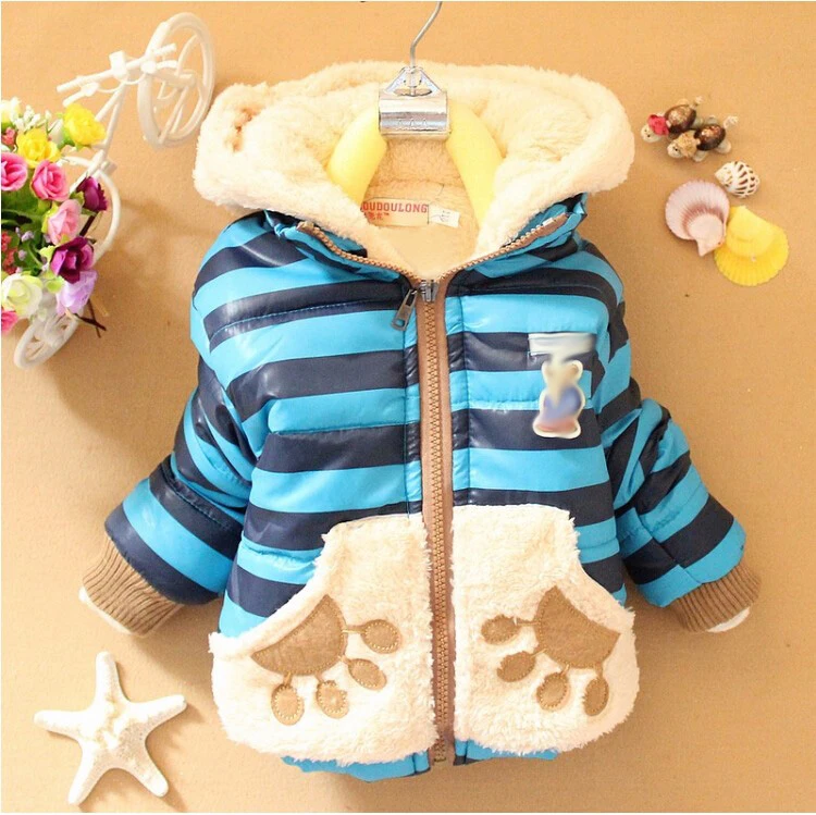 Новая куртка с рисунком медведя для маленьких мальчиков, Детские Зимние теплые хлопковые толстовки, пальто, детская повседневная верхняя одежда