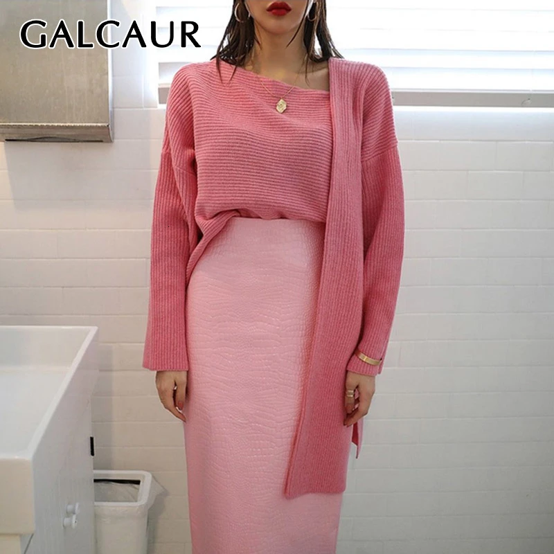 GALCAUR Chic Style Asymmetrical Knitting Sweater For Women Side Split Loose Pullover Long Casual Sweaters Female 2020 Autumn New | Женская