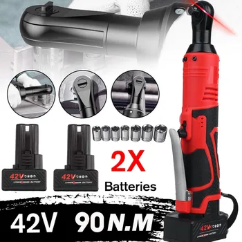 

42V Electric Wrench 3/8" Cordless Ratchet 90N.m Max Rechargeable Right Angle Wrench with 1/2 Battery Charger Sleeve Kit