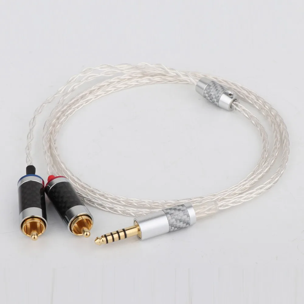 1PCS Hi end 8cores OCC Silver Wire Upgrade Headphone 4 4mm to 2 RCA Balance Replacement Auido Upgrade Cable Cord Sound Cable