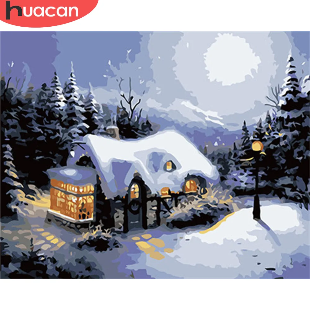 

HUACAN Painting By Numbers Snow House Landscape Kits Oil Pictures By Numbers Scenery Home Decor Drawing Canvas HandPainted DIY