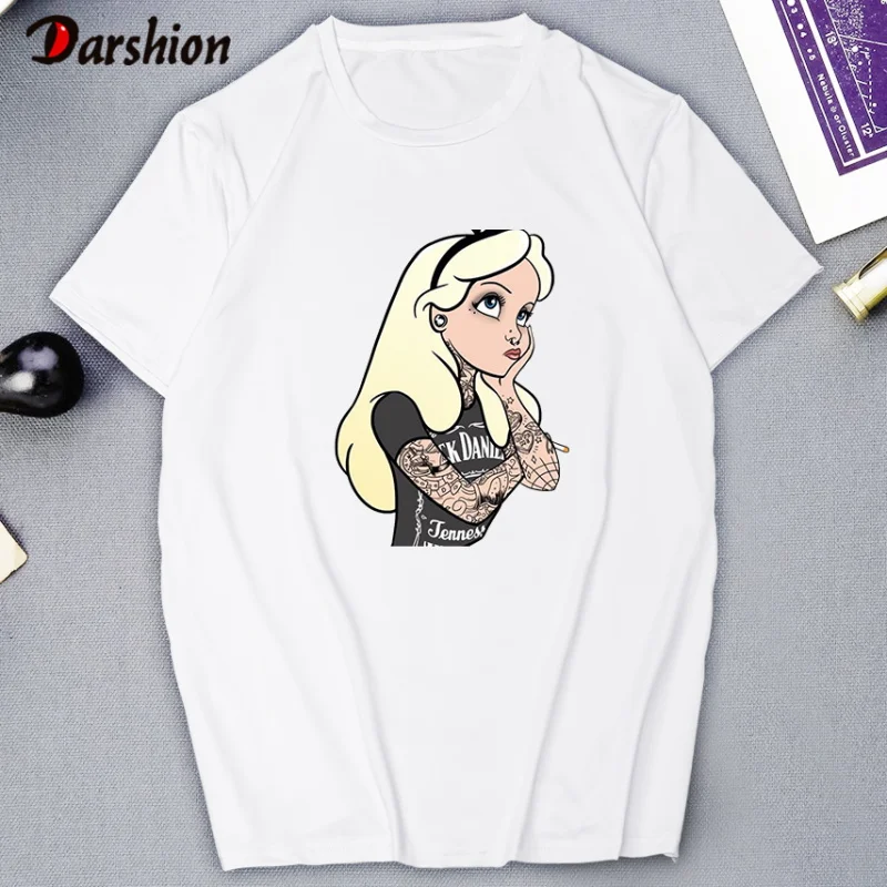 

Funny T Shirt Women Cartoon Print T-shirt Short Sleeve Tops & Tees Black and White Fashion Casual Top Shirt Female
