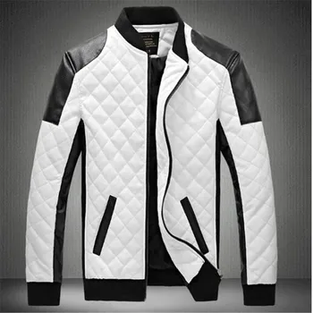 

Autumn winter new foreign trade explosion models men stand collar diamond PU leather jacket coat color matching large size