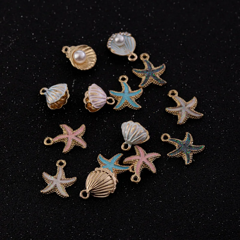 10pcs/lot Alloy Ocean Starfish Enamel Charms for jewelry Making Bracelet DIY Necklace Jewelry Accessories DIY Craft Shell Conch