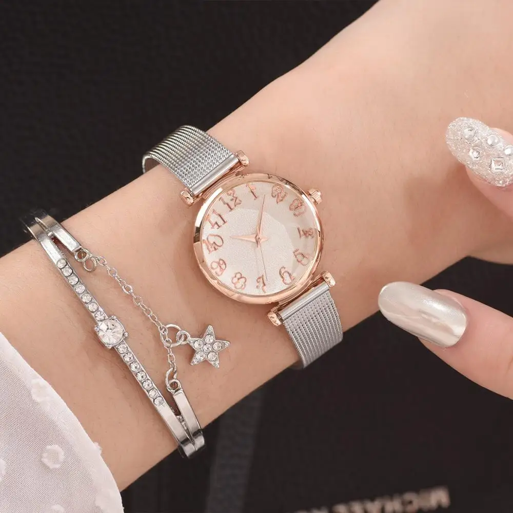 Watch and Bracelet 2 Дропшиппинг, женские часы, браслет, набор, серебряный, женский браслет, часы, Повседневный, сетчатый ремешок, платье, кварцевые наручные часы, Relogio Feminino - Цвет: Watch and Bracelet 2