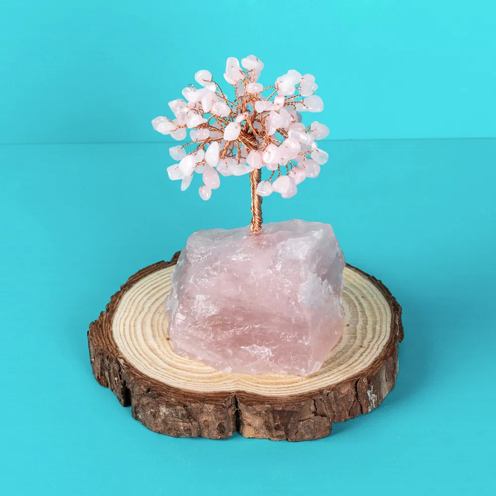 

380-450g Feng Shui Crystal Tree Irregular Rose Quartz Stone for Wealth and Luck Home Office Lucky Money Tree Ornaments Stones