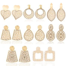 Jouval, Boho, Роскошные Жемчужные Серьги-капли с кристаллами, винтажные золотые геометрические свисающие серьги, модное ювелирное изделие для женщин и девушек, Brincos
