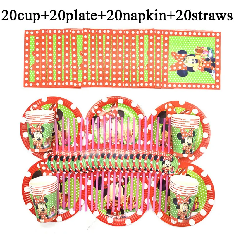Дисней Минни партия набор чашка тарелка пластиковые одноразовые трубочки посуда Минни Маус тематические праздничные товары для дня рождения Декор флаг 80 шт - Цвет: beipanzhixi-80pcs
