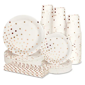 

Rose Gold Party Disposable Tableware Set Wedding Birthday Party Table Decoration Paper Cups Plates Straws Baby Shower Supplies