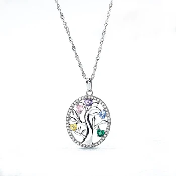 

Fashion Sterling Silver 925 Tree Of Life Pendant Colorful Crystal Cubic Zircon Pendants Fit Necklace Pendant OL style