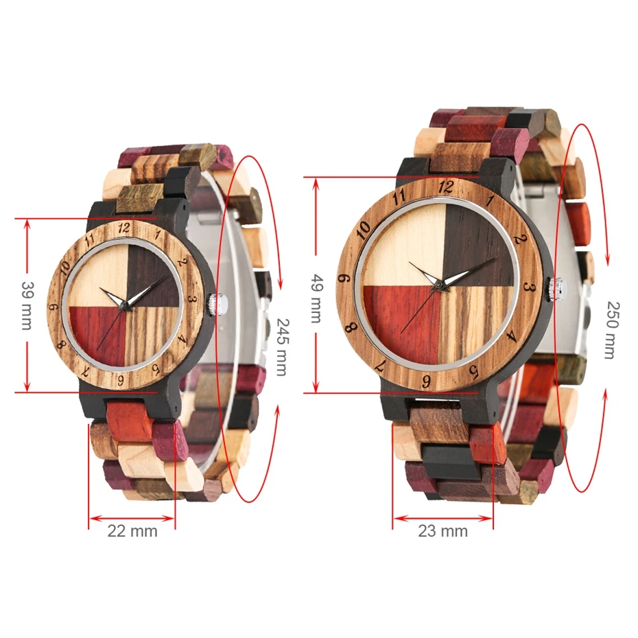 Couple Wooden Watches Men Women Mixed Color Stitching Cross Wood Quartz Watch Adjustable Band Lover's Wrist Watch Unique Gifts Couple Wooden Watches Men Women Mixed Color Stitching Cross Wood Quartz Watch Adjustable Band Lover's Wrist Watch Unique Gifts