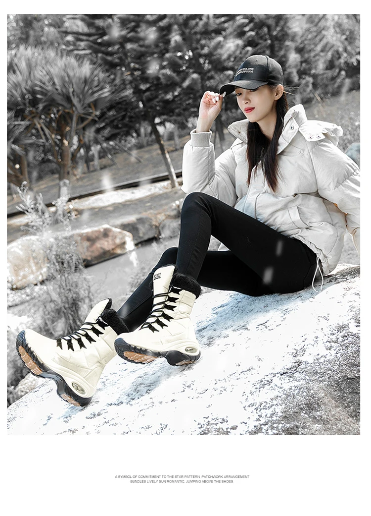 Женские теплые зимние сапоги из водонепроницаемого флиса; большие размеры; модные уличные ботинки для походов; нескользящая Спортивная
