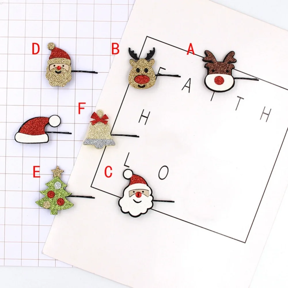 Милые рождественские детские аксессуары для волос для маленьких девочек, заколки для волос с рисунком лося, Санты, блестки для волос, рождественский подарок