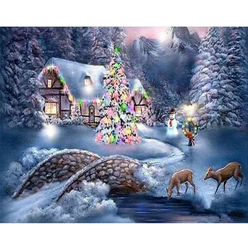 

NDIY 5D Diamond Painting Mosaic Village Landscape Handmade Diamond Cross Stitch Inlay Diamond Embroidery Christmas