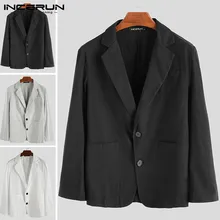 INCERUN Модные мужские спортивные пиджаки уличная одежда с длинным рукавом хлопок лацкан однотонный шикарный повседневный деловой пиджак костюмы куртки, мужские пальто