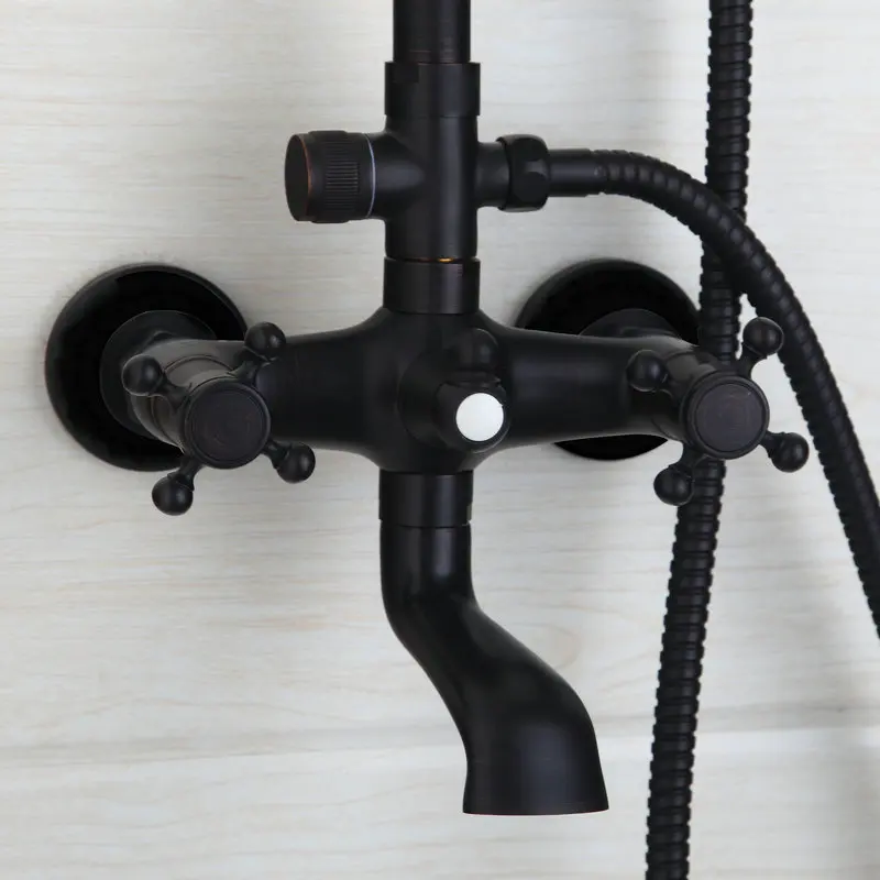 YANKSMART Black ORB настенные смесители для душа для ванной Круглые головки 3 функции двойные ручки душевые наборы кранов смеситель