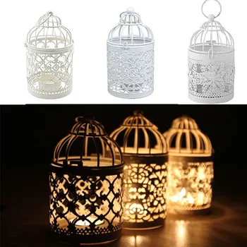 

1pcs Hollow pattern bird cage creative home ornament decorative iron can put candles metal candlestick Home Decoration