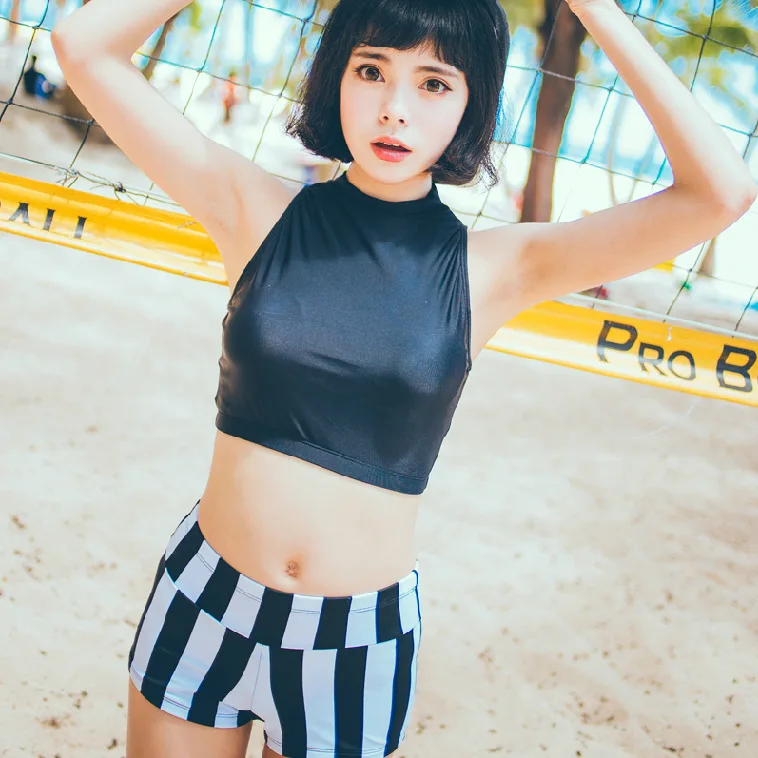 

Small Peach Bathing Suit 90up Origional GIRL'S Sexy Retro High-waisted Fashion Conservative Boxer Hot Springs Two-piece Swimsuit