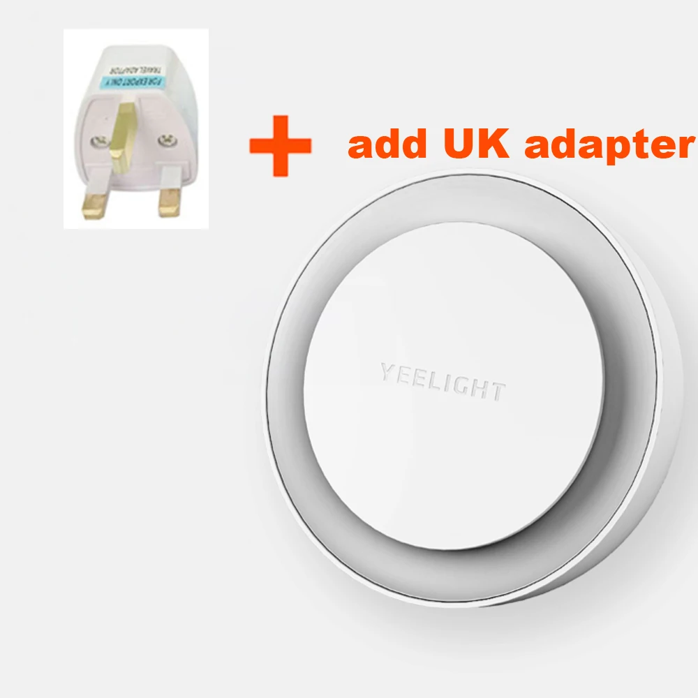 add UK adapter Светодиодный ночник Xiaomi mijia Yeelight, круглый СВЕТОДИОДНЫЙ Датчик управления светом, настенный светильник AC220V, аварийный светильник для спальни, прихожей, дома - Цвет: add UK adapter