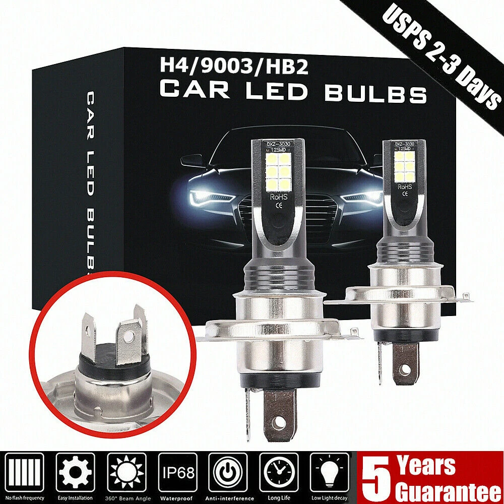 

Driving DRL White 2pcs H4 LED Fog lights 9003 HB2 Headlight 50W Beam 6000K