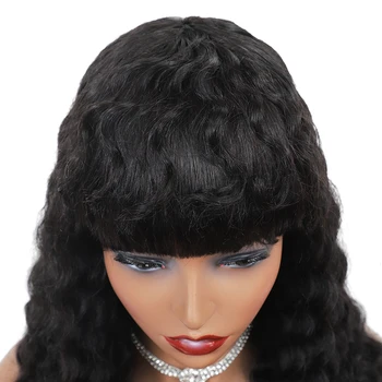 

Deep Wave Human Hair Wig With Bangs Deep Curly wigs human hair For Black Women Bulk Sale Remy Hair Free Shipping
