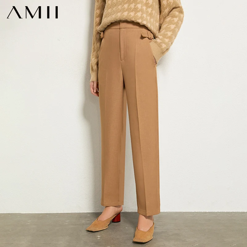 AMII Minimalism Autumn Women's Pants Causal Olstyle High Waist Solid Straight Pants Women Ankel-length Female Pants 12070292