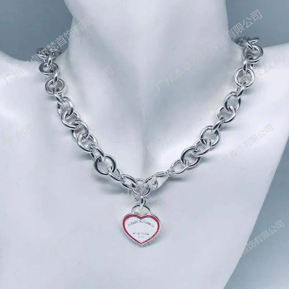 

TIF 925 necklace, new pink heart glue, circle chain, charm original ladies jewelry, holiday gift