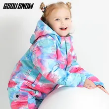 GSOU/лыжный костюм для девочек, цельный костюм для сноуборда, детская зимняя супер теплая куртка с капюшоном, ветрозащитная водонепроницаемая Спортивная одежда для улицы