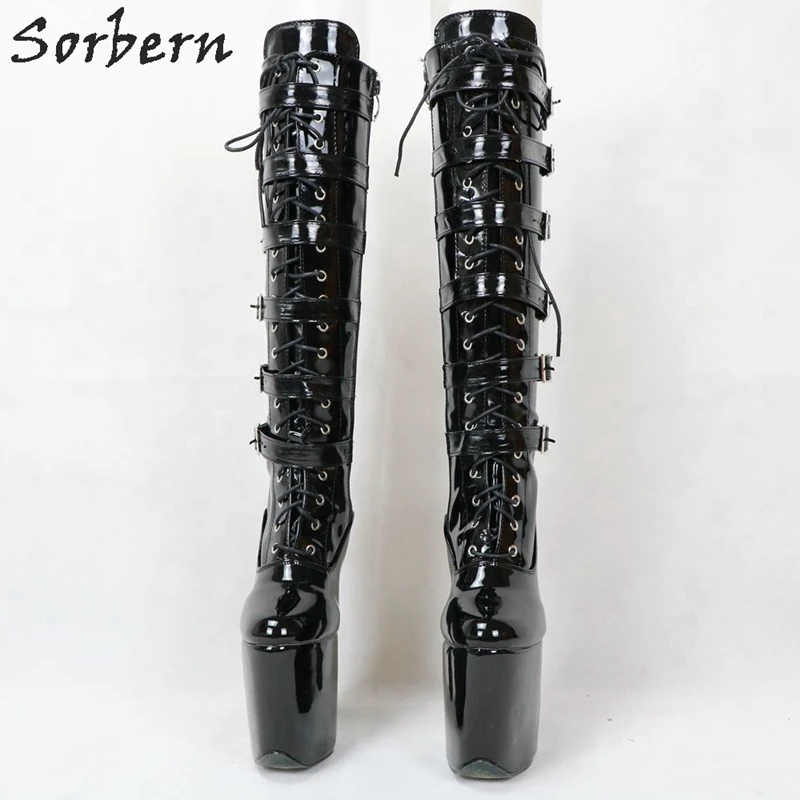 Sorbern Extreme High Heels Block Heel Women Boots Buckles Straps Custom Wide Calf Fit Platform Shoes 20Cm Chunky High Heels