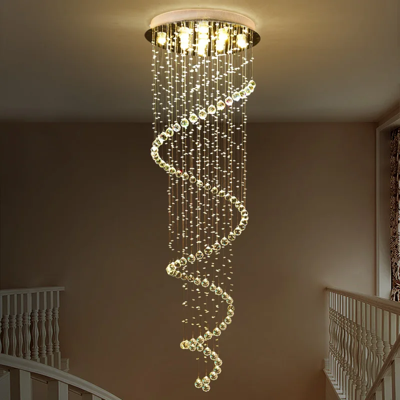 New Modern LED K9 Crystal Chandelier Villa Luxury Crystal Chandelier Long Staircase Lamp Living Room Lights