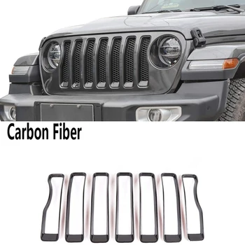 

7PCS JL Front Grill Inserts Kit , Carbon Fiber Grill Net Cover Trim for Jeep Wrangler JL 2018 2019