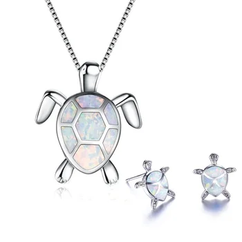 

Fashion Cute Turtle Pendant Necklace Cute Animal Fire Opal Stud Earrings Women's Necklace Earrings Set for Girls Gifts