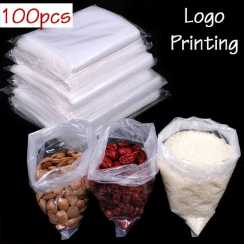 

100pcs 0.08mm LDPE Flat Pocket Food Compression Vacuum High Pressure Transparent Plastic Bag Heated Bags Customized logo print