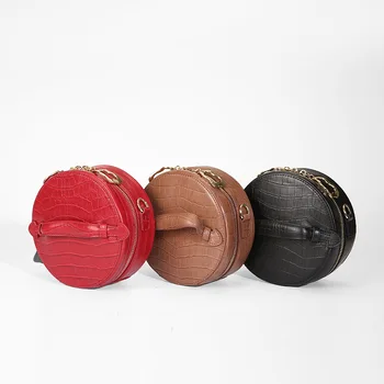 

2020 new net red cute crocodile pattern round bag fashion texture crossbody European station imported first layer cowhide
