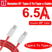 Original para oneplus 8 t 8 t urdidura tipo de carga c para tipo c cabo 6.5a carga rápida um mais 8 7 pro 7t 6 5t 5 3t 3 traço carregamento