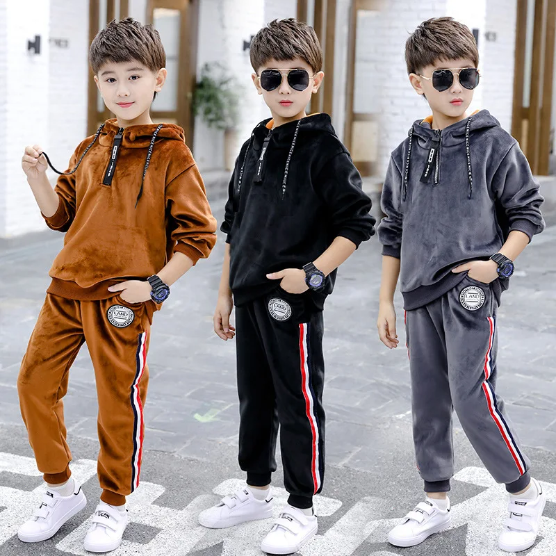 

Kids Clothes Autumn Boys Pleuche Sports Suit Baby Clothing 2020 Spring Autumn Long Sleeve Sweatshirt Pants Big Boys Tracksuit