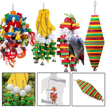 

1Pc Wooden Parrot Toy Birds Colorful Large Chewing Hanging Cage Toy Parakeet Cockatiel Budgie Play Toy Pet Bird Supplies