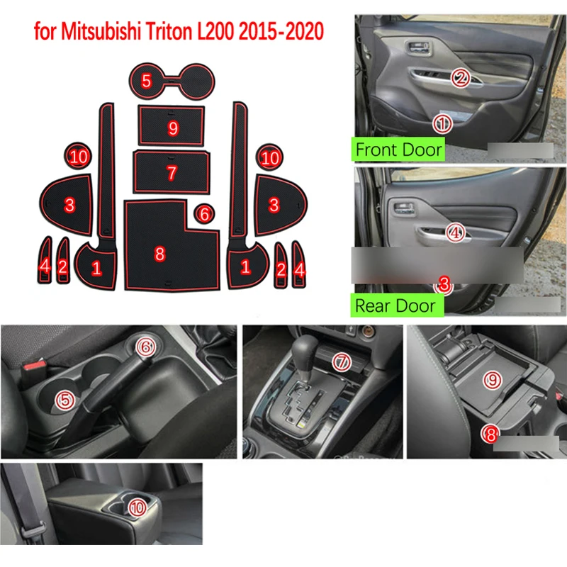 Противоскользящий резиновый коврик для двери чашки Mitsubishi L200 Triton Strada strнаре