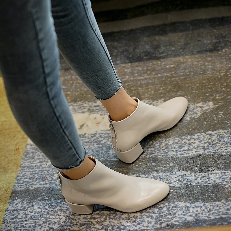 Осенние ботинки для женщин; обувь из натуральной кожи на высоком каблуке 5 см; зимняя обувь на молнии с круглым носком; Botte Femme Botas Mujer; ANJ01 muyisxi