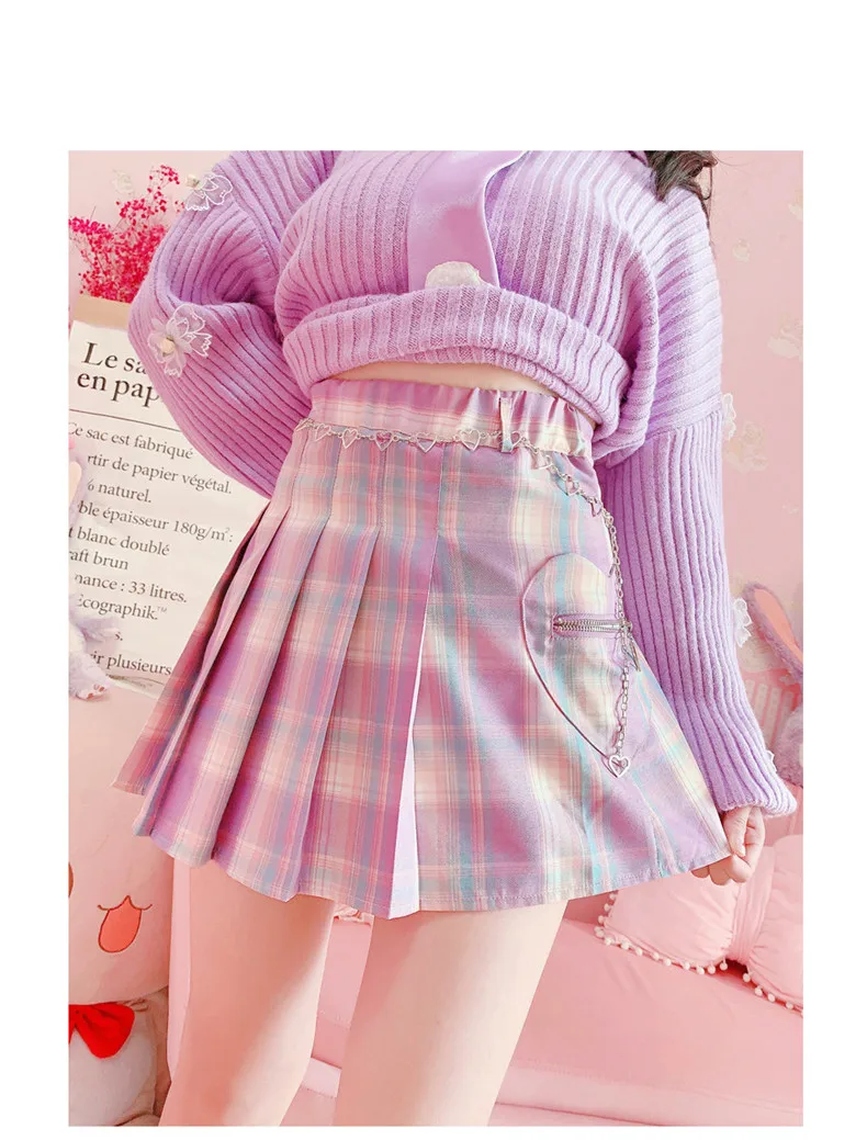 Steal My Heart High Waist Plaid Skirt - 7 - Kawaii Mix