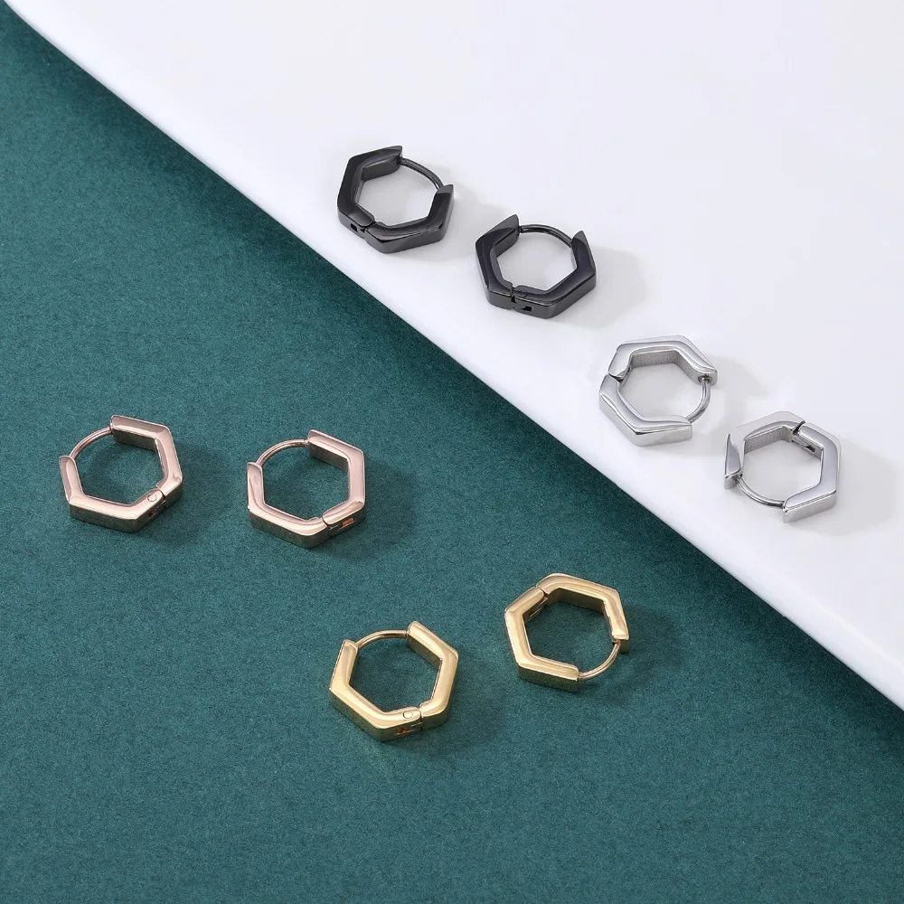 Stainless Steel Hoop Earrings for Women Men Black Rose Gold Plated Circle Round Earring Geometric Classic Cartilage Earrings